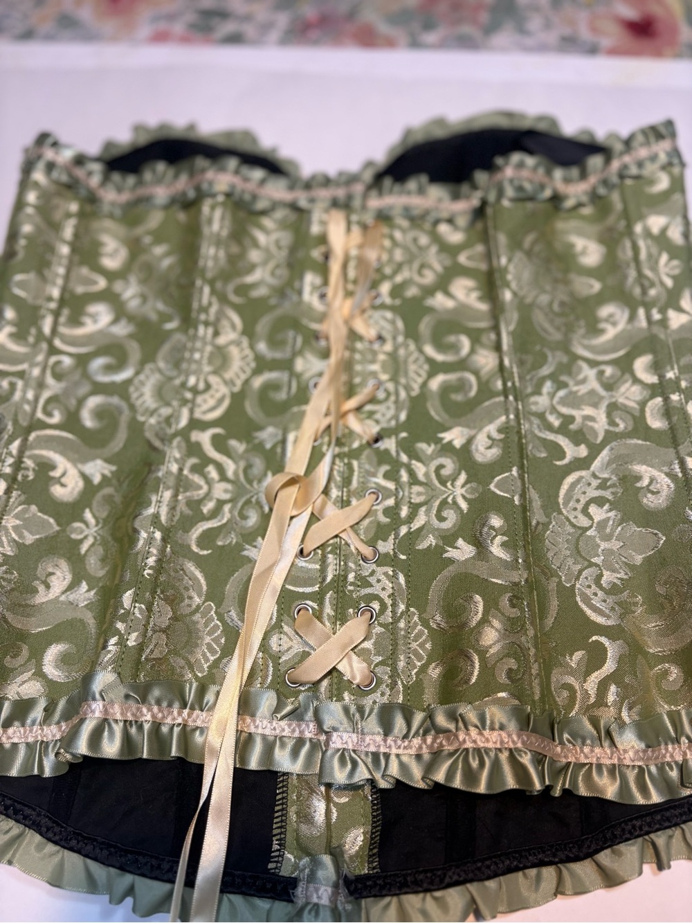 Palace Style Lace Up Body Shaping defines waist green satin xl - Picture 6 of 13